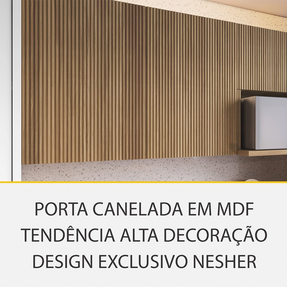 Cozinha 8 Peças 8 Portas 12 Gavetas Forno Micro Ondas Ilha Ripado Rainha 100 Mdf - 5