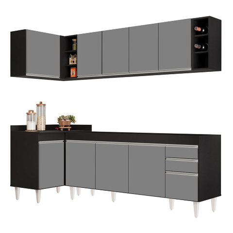 Armário de Cozinha Modulado de Canto Direito 5 Peças Cp43 Balcão sem Tampo Preto/cinza - Lumil Lumil
