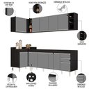 Ver imagem 3 de Armário de Cozinha Modulado de Canto Direito 5 Peças Cp43 Balcão sem Tampo Preto/cinza - Lumil Lumil
