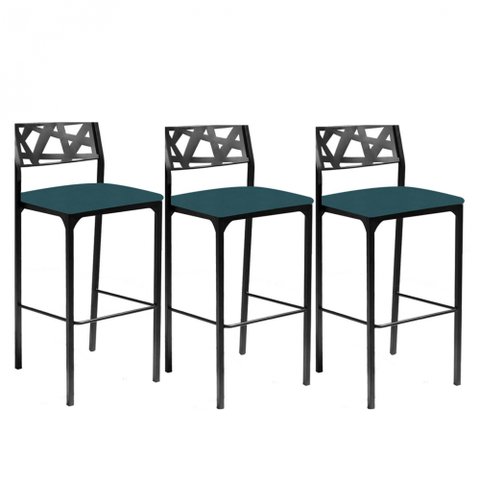 Kit 3 banquetas Luiza Azul turquesa-Gat Magazine