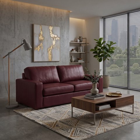 Sofá 3 Lugares Couro Vinho Noir Legitimo 235cm Natural Premium Adel Dekorien