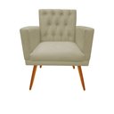 Ver imagem 3 de Kit Namoradeira + 2 Poltronas Decorativa Nina Capitonê + Puff Redondo Couro Bege Pés Madeira Ms Deco