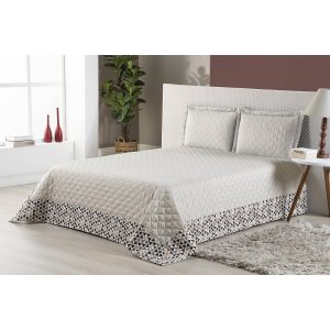 Kit Colcha Vitória Casal Queen Com Babado 3 Peças Bege