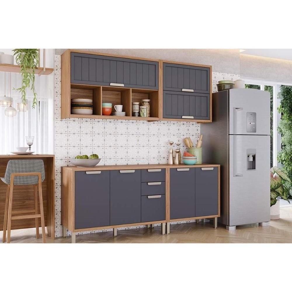 Gabinete de Cozinha Modulado Balcão S/ Tampo Eloise C/ 2 Portas e 3 ...