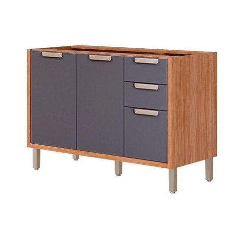 Gabinete de Cozinha Modulado Balcão S/ Tampo Eloise C/ 2 Portas e 3 Gavetas 120cm Cinamomo/titanium