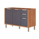 Ver imagem 1 de Gabinete de Cozinha Modulado Balcão S/ Tampo Eloise C/ 2 Portas e 3 Gavetas 120cm Cinamomo/titanium