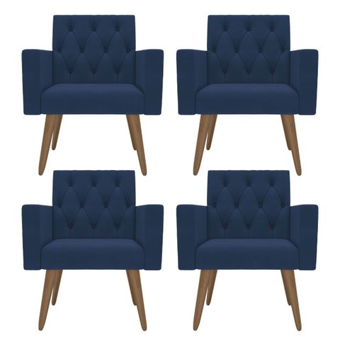 Kit 4 Poltronas Capitonê Confortáveis Loja Recepção Sala Azul-marinho