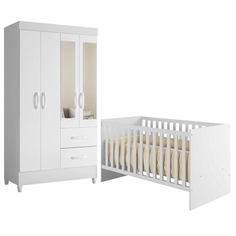 Berço Nacional Life 2186 com Guarda Roupa Mobi com Espelho Branco Flex - Móveis Albatroz