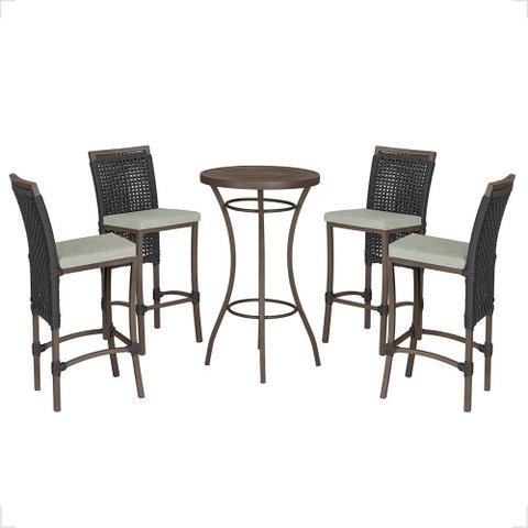 Mesa Bistrô com 4 Banquetas Roma Marrom Corda Náutica Estofado 3 Trama Original