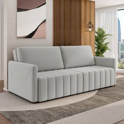 Sofá-cama Decorativo Retrátil Thanos 2 Lugares 192cm Veludo Cinza G45 - Gran Belo - 2