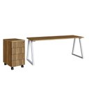 Ver imagem 2 de Mesa Escrivaninha e Gaveteiro com e Rodízios 4 Gavetas 160cm Industrial Executive Nogal e Branco Marrom
