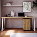 Ver imagem 1 de Mesa Escrivaninha e Gaveteiro com e Rodízios 4 Gavetas 160cm Industrial Executive Nogal e Branco Marrom