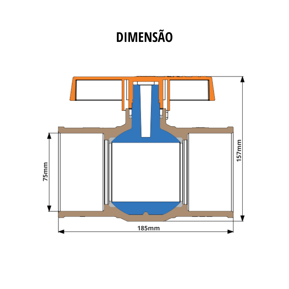 Registro de Esfera Soldável Industrial Bitola 75mm Sistema V.a.r Cor Branco e Laranja Durín - 4