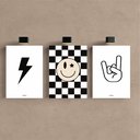 Ver imagem 3 de Kit 3 Quadro Decorativo Rock Raio Moderno Minimalista Quarto Moderno Qualidade Premium 28x20cm