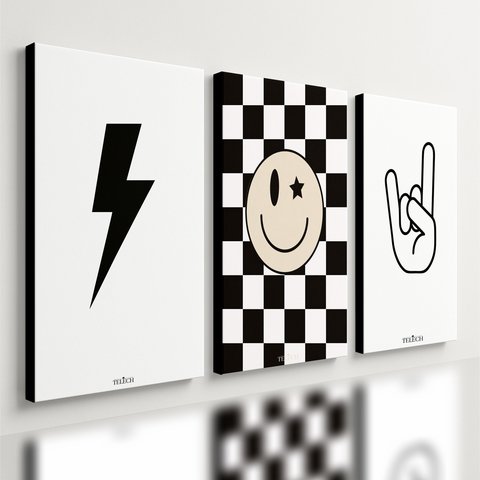 Kit 3 Quadro Decorativo Rock Raio Moderno Minimalista Quarto Moderno Qualidade Premium 28x20cm