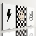 Ver imagem 1 de Kit 3 Quadro Decorativo Rock Raio Moderno Minimalista Quarto Moderno Qualidade Premium 28x20cm