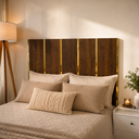 Ver imagem 4 de Cabeceira para Cama Queen Modular Ripada Mdf Amadeirado com Acrílico Espelhado Dourado Premium