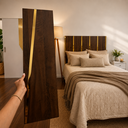 Ver imagem 3 de Cabeceira para Cama Queen Modular Ripada Mdf Amadeirado com Acrílico Espelhado Dourado Premium