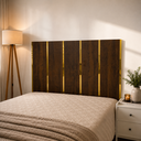 Ver imagem 1 de Cabeceira para Cama Queen Modular Ripada Mdf Amadeirado com Acrílico Espelhado Dourado Premium