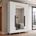 Ver imagem 1 de Guarda-Roupa Solteiro com Pés 4 Portas Batentes com Espelho Branco/Branco/Preto Venus Madesa