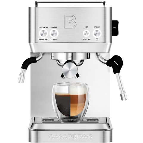 Casabrews Máquina de Espresso 20 Bar com Vaporizador de Leite (prata)