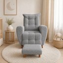 Ver imagem 3 de Poltrona de Amamentação Balanço com Puff Ternura em Bouclê Elegância e Design Moderno Cinza