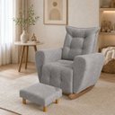 Ver imagem 1 de Poltrona de Amamentação Balanço com Puff Ternura em Bouclê Elegância e Design Moderno Cinza
