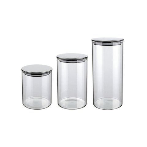 Conjunto de Potes de Vidro Slim com Tampa Inox 3 Peças Euro