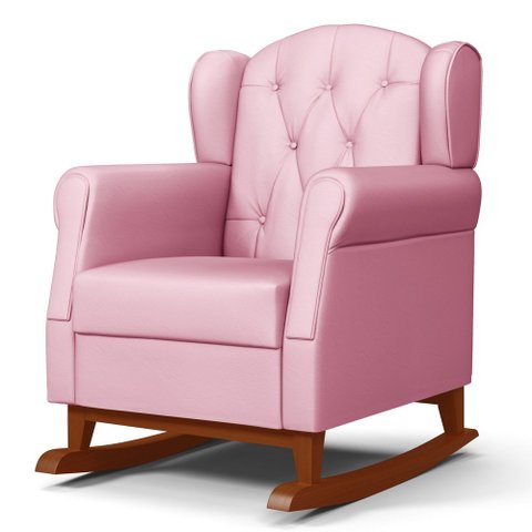 Poltrona de Amamentação Base Madeira Balanço Letícia Sintético Rosa - Phoenix Phoenix Baby