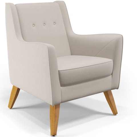 Poltrona Decorativa com Pés de Madeira Taroba D02 Linho Cru B-443 - Lyam Decor