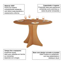 Mesa de Jantar Redonda Elisa 4 Lugares 80x80 Base em X em Mdf - Nature - 3