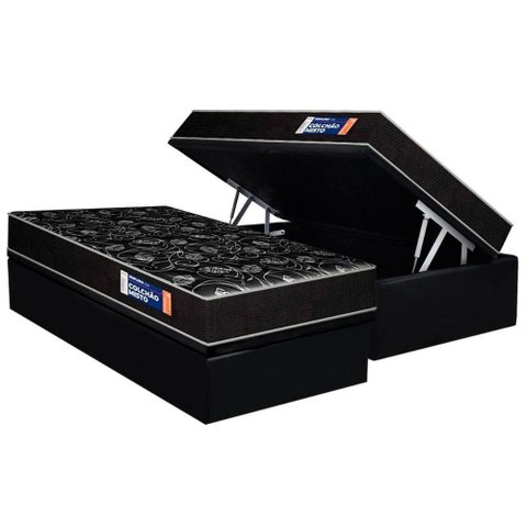 Conjunto Box Baú Solteiro Colchão Espuma Plumatex D28 Isopluma + Base Crc Suede Black(88x188)