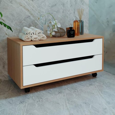 Gabinete para Banheiro 80cm com Rodízios Tecno Mobili Bn3643 Marrom Branco