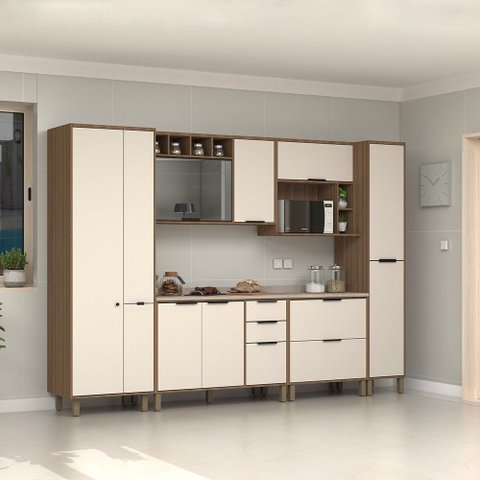 Cozinha Modulada Completa 6 Peças Balcões Aéreos Vidro Reflecta Comtampo Aspen Luciane Móveis