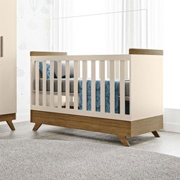 Berço Americano Retro Vitória com Guarda Roupa Infantil Emilly 3 Portas Off White Carvalho - Canaã - 8