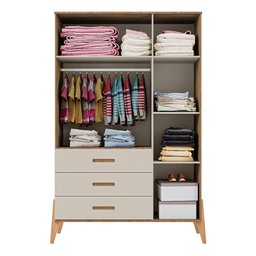 Berço Americano Retro Vitória com Guarda Roupa Infantil Emilly 3 Portas Off White Carvalho - Canaã - 7