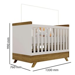 Berço Americano Retro Vitória com Guarda Roupa Infantil Emilly 3 Portas Off White Carvalho - Canaã - 4