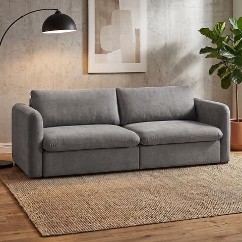 Sofá Veneza 2,00m Retrátil 3 Lugares Linho Soft Design Orgânico Pés Madeira Sala Premium - Cinza