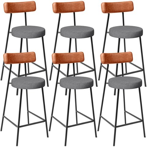 Kit 06 Banquetas Baixa Cozinha Sala Jantar Bancada Milão L02 Couríssimo Camel Linho Cinza Escuro - l