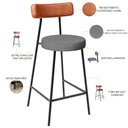 Ver imagem 4 de Kit 06 Banquetas Baixa Cozinha Sala Jantar Bancada Milão L02 Couríssimo Camel Linho Cinza Escuro - l