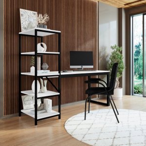 Escrivaninha Mesa Office Prateleira Industrial Modern Branco