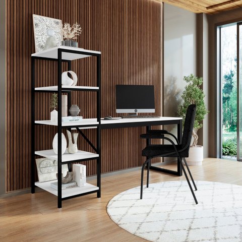 Escrivaninha Mesa Office Prateleira Industrial Modern Branco