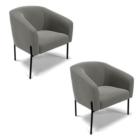Poltrona Pé de Ferro Preto Kit 2 Stella Suede D03 - D’Rossi