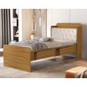 Ver imagem 1 de Cama de Solteiro Tamires com Gavetas e Bau Design Moderno Mdf com Capitonê Classico:nature Bege