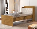 Ver imagem 1 de Cama de Solteiro Tamires com Gavetas e Bau Design Moderno Mdf com Capitonê Classico:nature Bege