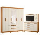 Ver imagem 1 de Guarda Roupa Casal Doble 08 Portas com Espelho e Cômoda Ilhabela Cinamomo Off White - Móveis Albatro