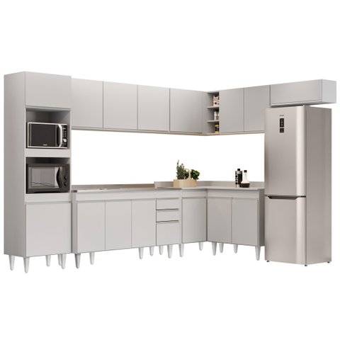 Armário de Cozinha Modulada de Canto 8 Peças CP09 Balcão com Pia Inox Branco - Lumil Lumil Móveis