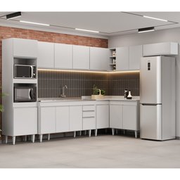 Armário de Cozinha Modulada de Canto 8 Peças CP09 Balcão com Pia Inox Branco - Lumil Lumil Móveis - 2 Armário de Cozinha Modulada de Canto 8 Peças CP09 Balcão com Pia Inox Branco - Lumil Lumil Móveis - 2