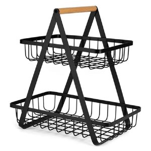 Fruteira Cesto Duplo Organizador Aramado Fruta Legumes Cozinha Mesa Bancada Multiuso Escritorio Arma