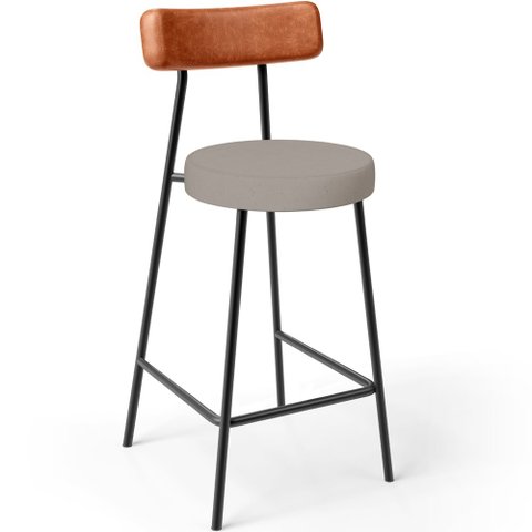 Banqueta Baixa Cozinha Sala Jantar Bancada Milão L02 Couríssimo Camel Linho Bege - lyam decor Lyam D